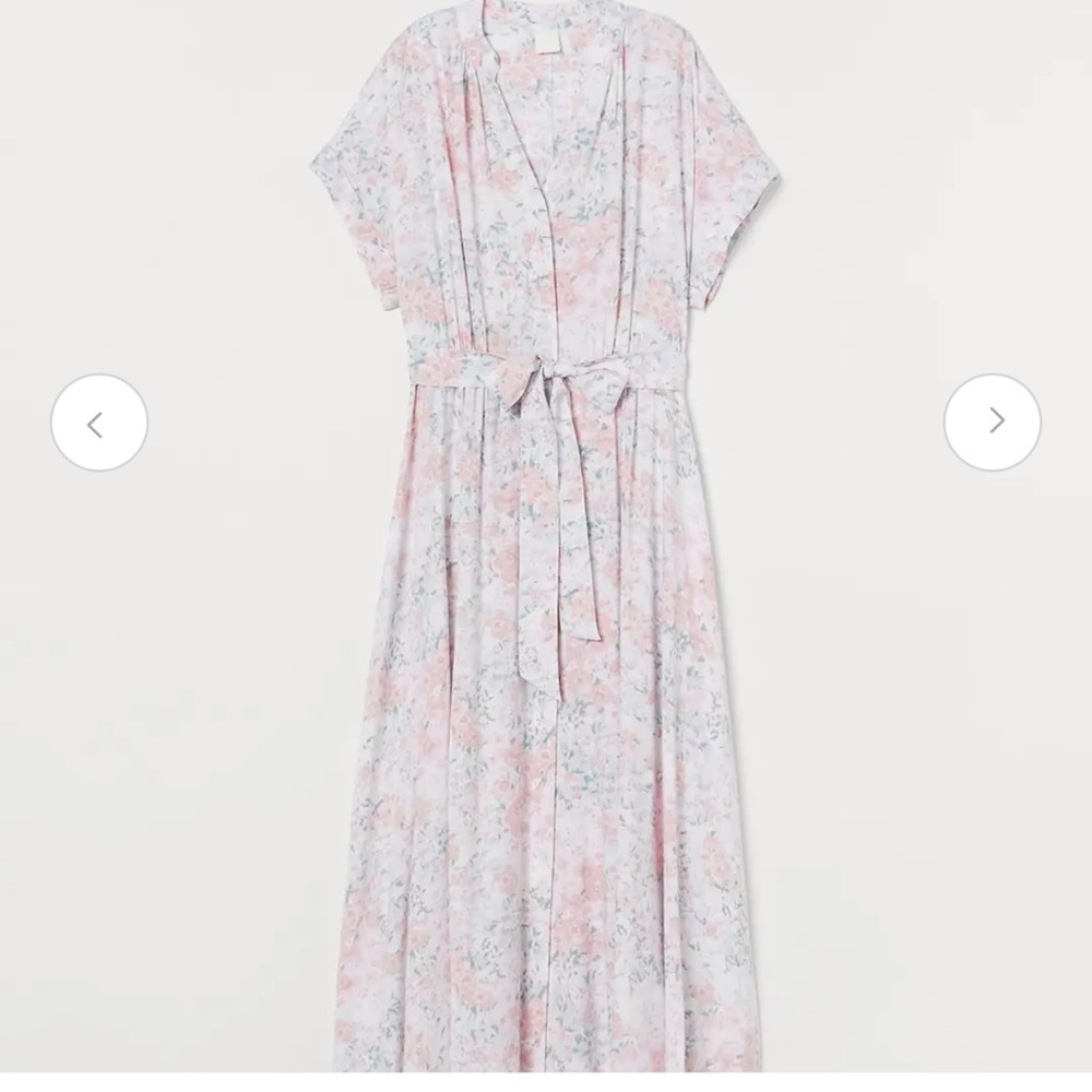 XL H&M Women Peach-Colored Floral Print Button-Front Dress
